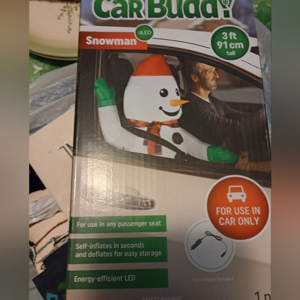 Gemmy Snowman Car Buddy with Red and Green Accents NIB